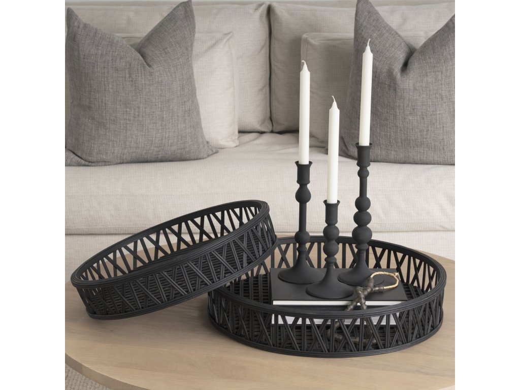 Matte Black Wicker Trays (Set of 2)