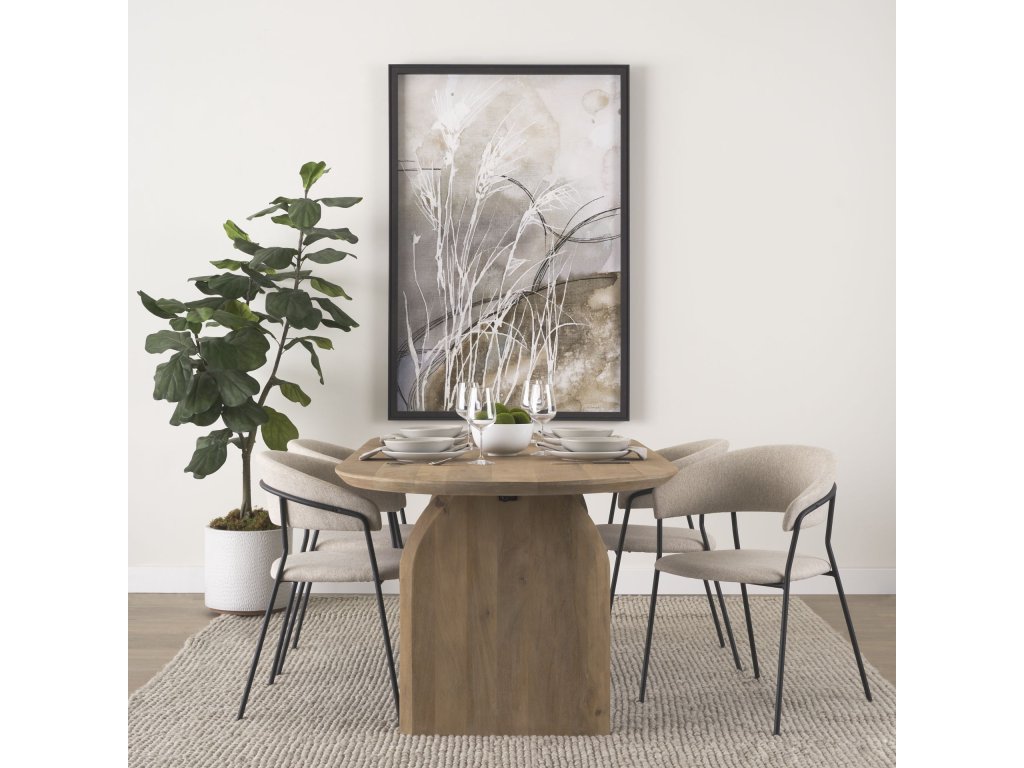 Dining Chair w/ Oatmeal Fabric & Matte Black Metal