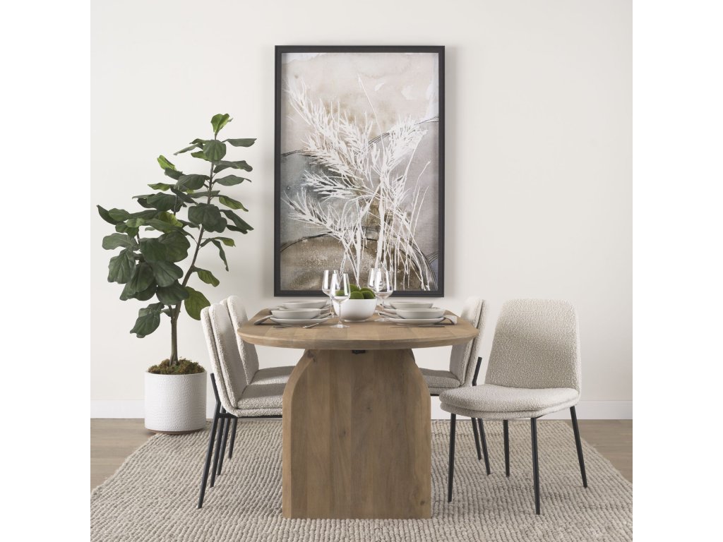 Dining Chair w/ Cream Boucle Fabric & Matte Black Metal