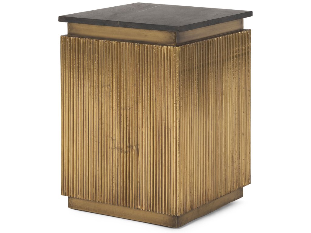 Black Marble w/ Gold Metal Square Fluted Accent Table