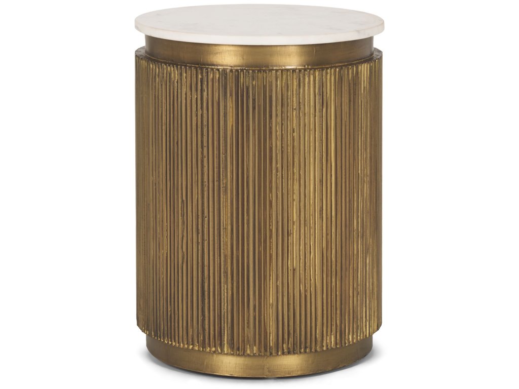 White Marble w/ Gold Metal Round Fluted Accent Table
