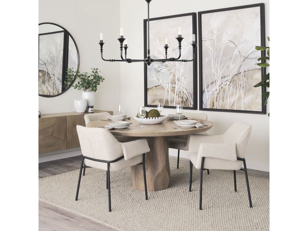 Dining Chair w/ Oatmeal Fabric & Matte Black Metal Legs