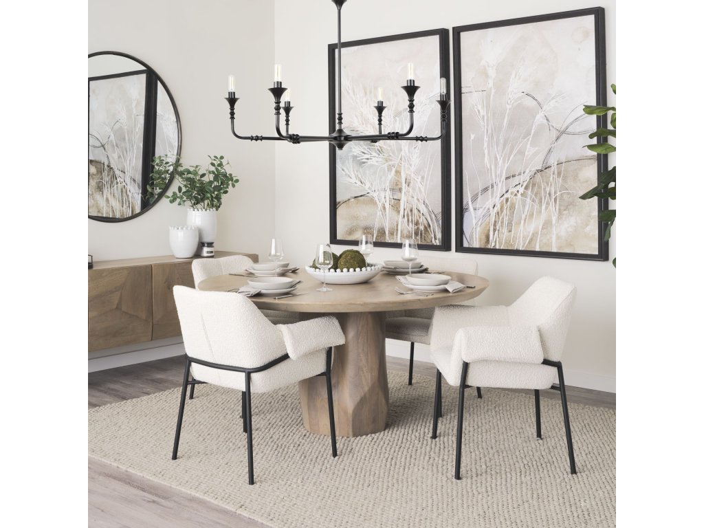 Dining Chair w/ Cream Boucle Fabric & Matte Black Metal Legs - Alternative View