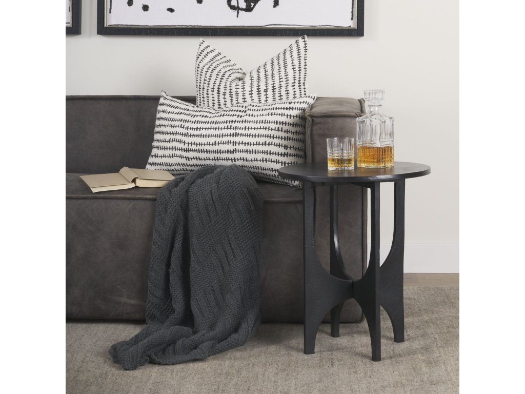 Textured Matte Black Round Metal Accent Table - Alternative View