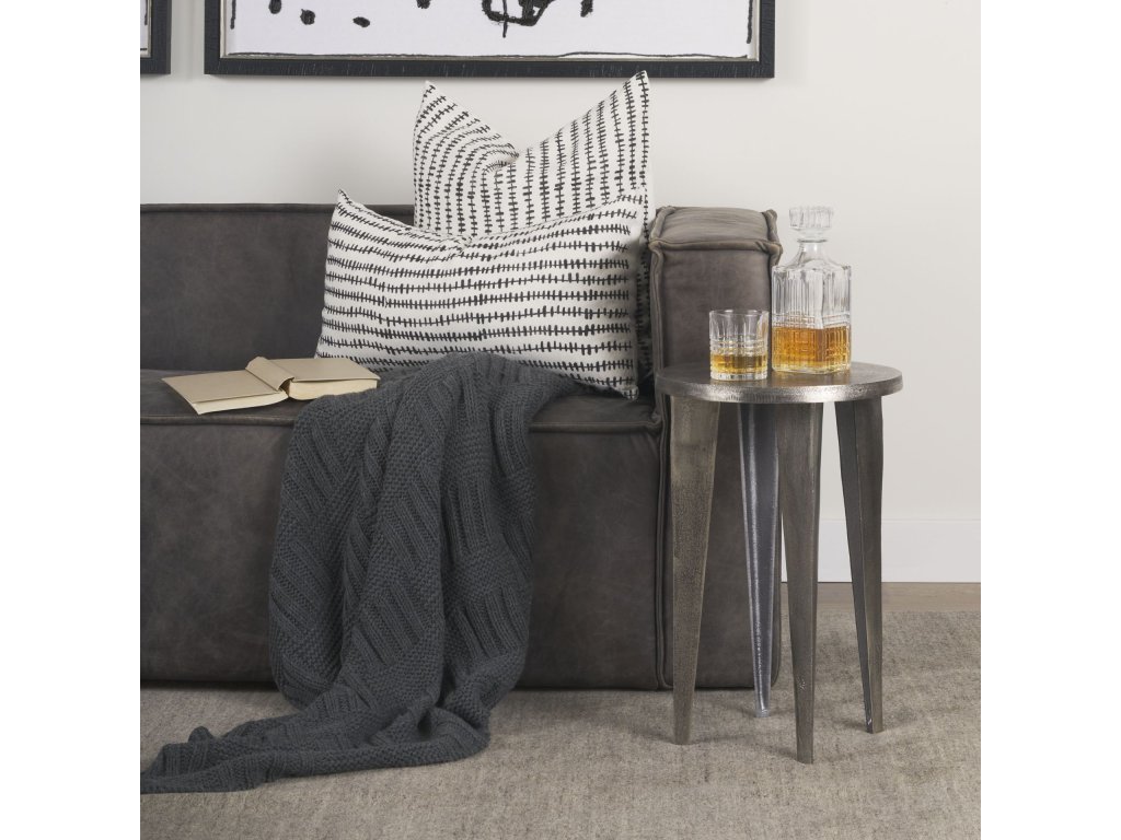 Textured Silver Nickel Cast Aluminum Metal Accent Table