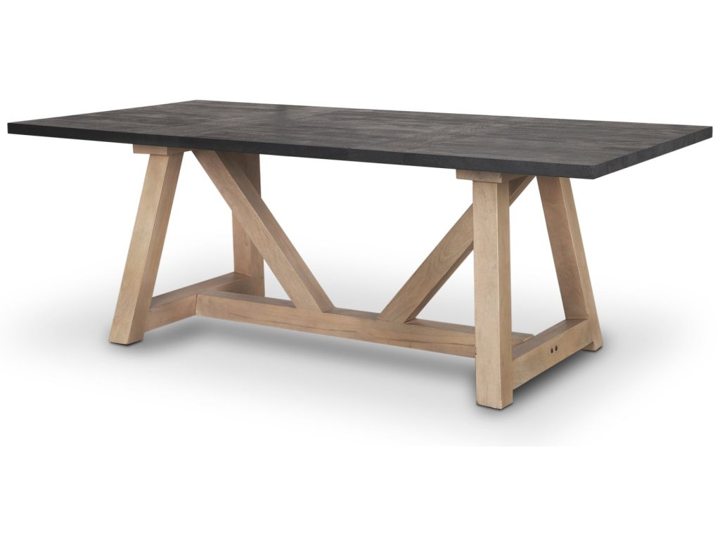 Rectangular Two-Tone Black and Brown Solid Wood Dining Table