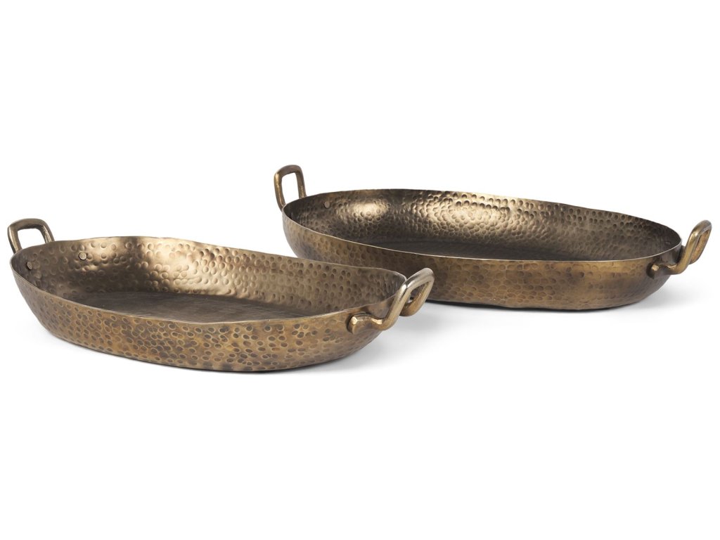 Hammered Gold Metal Decorative Trays (Set of 2)