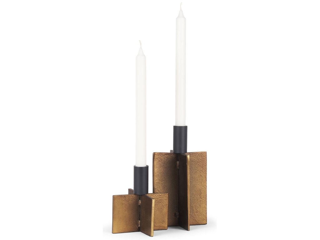 Antiqued Gold w/ Black Metal Taper Candleholder (Set of 2)