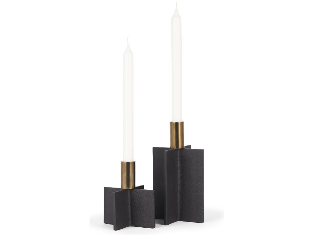 Matte Black w/ Brushed Gold Metal Taper Candleholder (Set of 2)