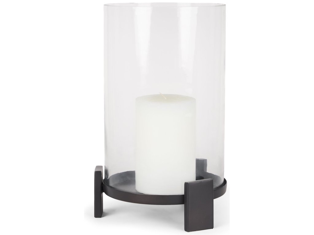 Large Matte Black Metal w/ Glass Hurricane Candle Holder