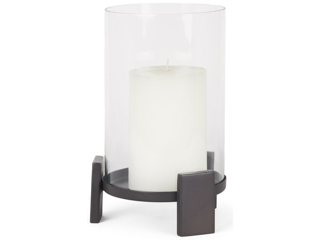 Small Matte Black Metal w/ Glass Hurricane Candle Holder