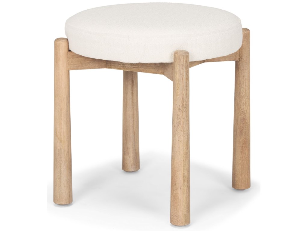 Brown Wood w/ Cream Fabric Stool