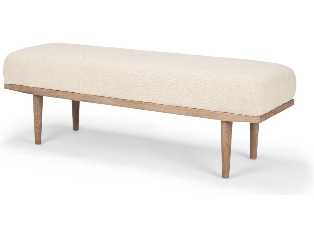 Brown Wood w/ Oatmeal Fabric Bench