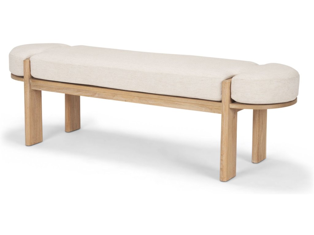 Light Brown Elm Wood w/ Oatmeal Fabric Bench