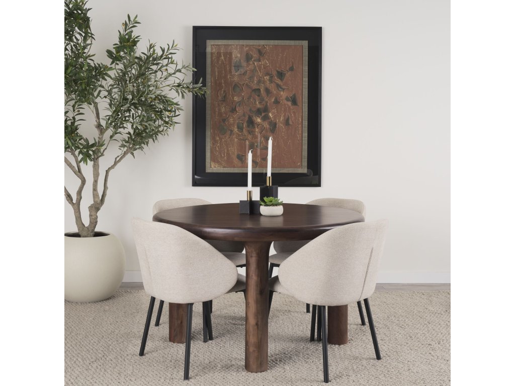 48" Red Brown Acacia Wood Round Dining Table
