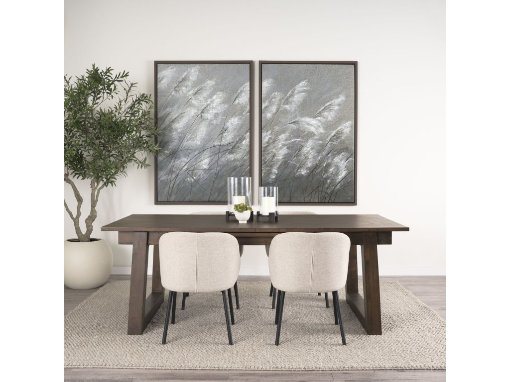 Dark Brown Rectangular Oak Wood w/ Birch Wood Legs Extendable Dining Table