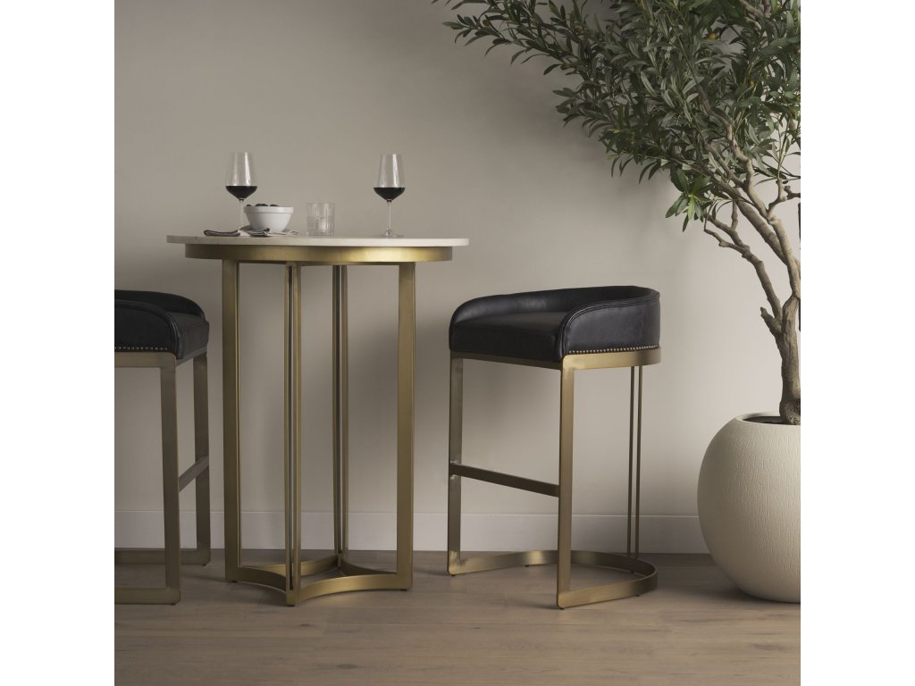 20.5L x 19.75W x 32.75H Black Leather Seat Gold Metal Base Stool - Alternative View