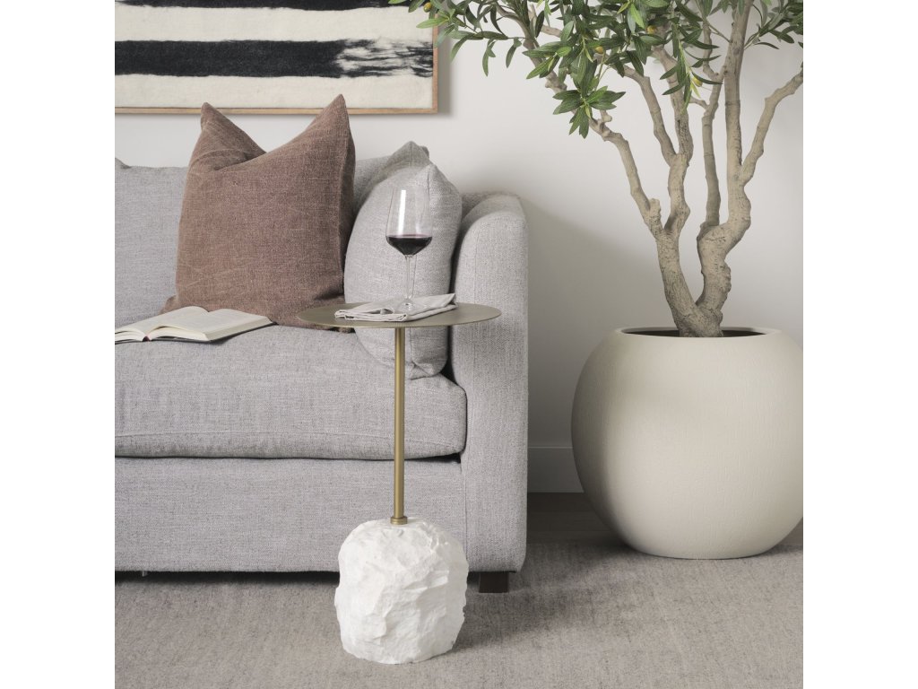 Gold Metal and White Marble Accent Table