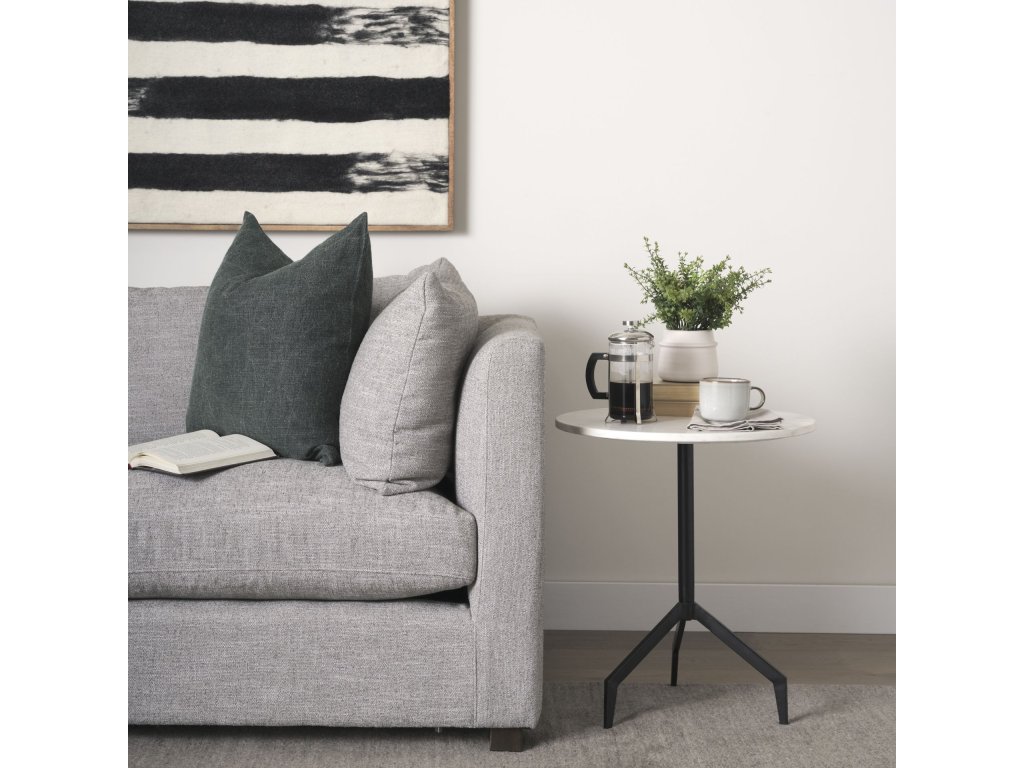 Marble Top 3 Prong Black Metal Base End Table