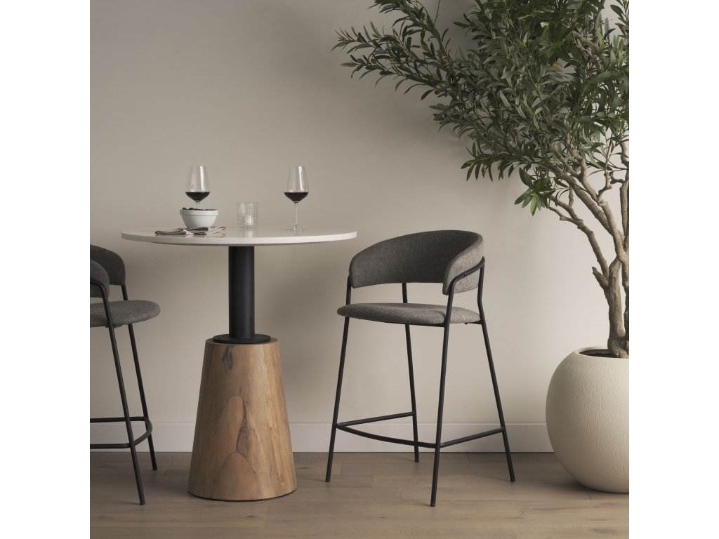 Counter Stool w/ Gray Fabric & Matte Black Metal