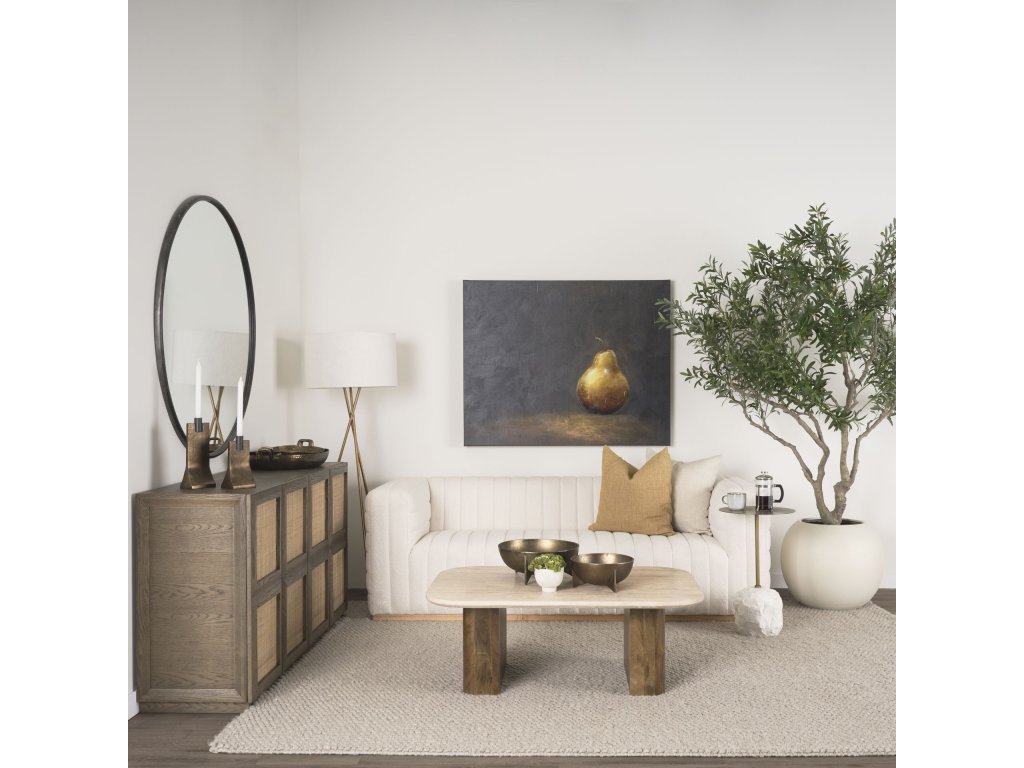 Travertine and Mango Wood Rectangle Coffee Table