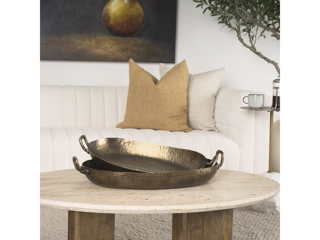 Hammered Gold Metal Decorative Trays (Set of 2)