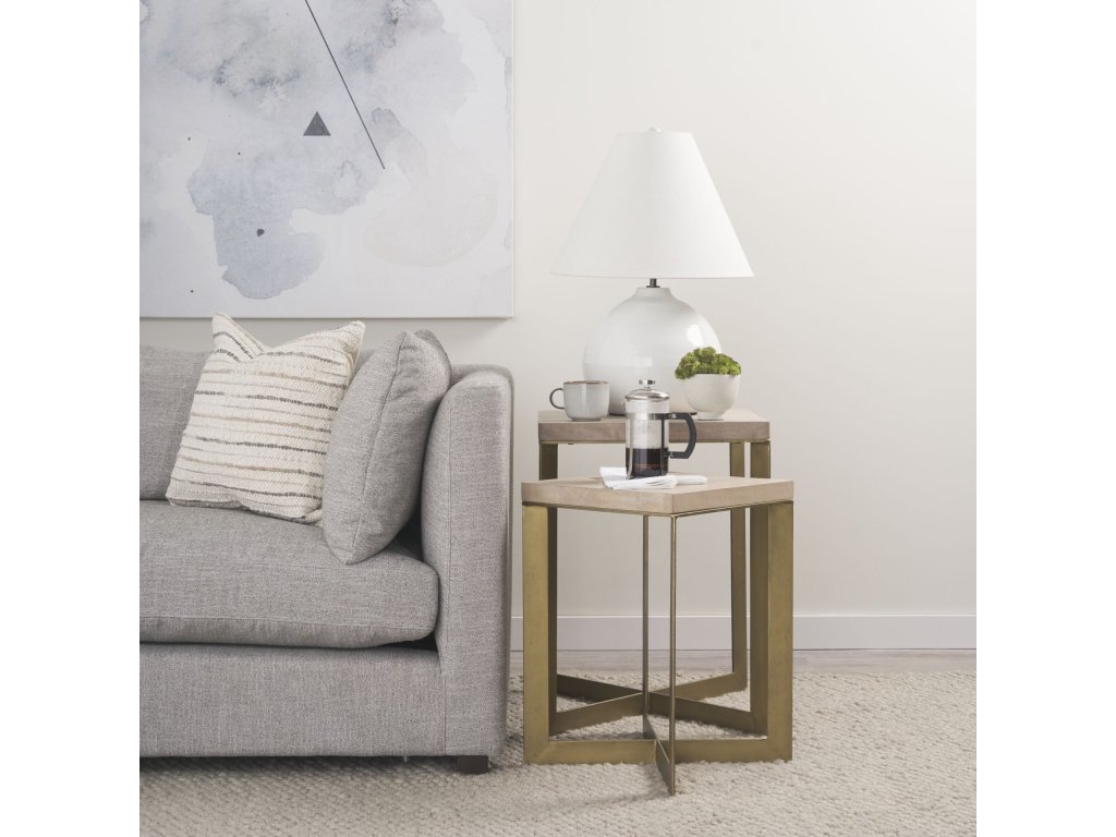 (Set of 2) 19L x 19W x 26H Beige Finished Wood w/ Gold Metal Base Accent Tables