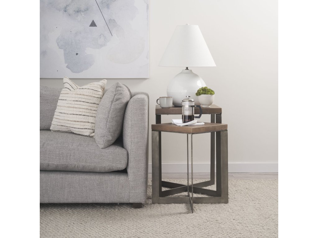(Set of 2) 19L x 19W x 26H Medium Brown Wood w/Metal Base Accent Tables - Alternative View