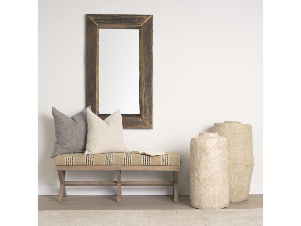 50L x 16W Brown Base Upholstered Beige/Black Stripe Seat Accent Bench - Alternative View