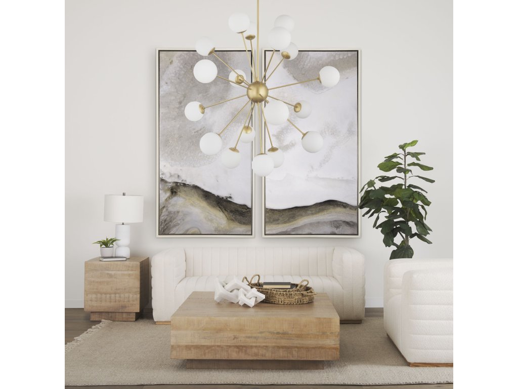 Brushed Gold Metal w/ Frosted Glass Globes 18-Light Chandelier