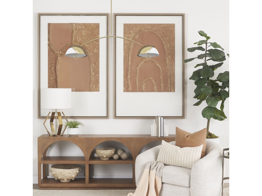 Brushed Brass w/ White Metal Shades 2-Light Chandelier