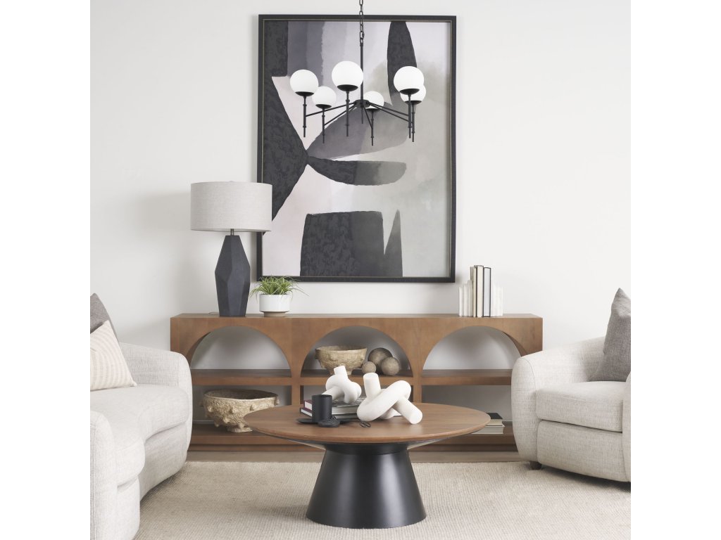 Matte Black Metal w/ Frosted Glass Globes 6-Light Chandelier