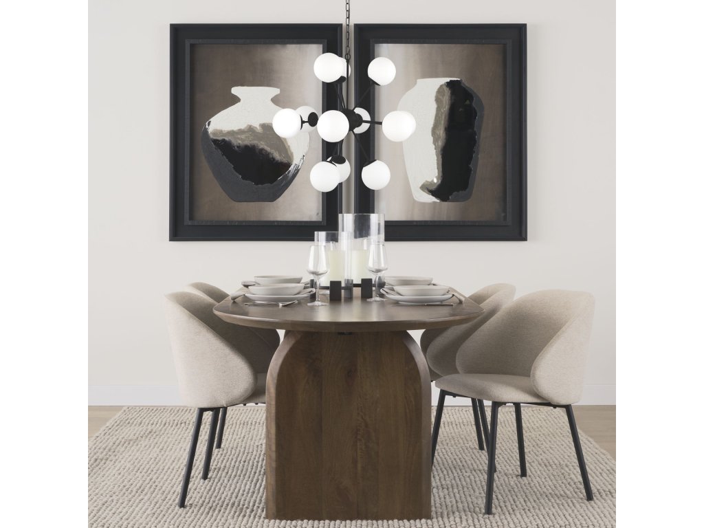 Matte Black Metal w/ Frosted Glass Globes 11-Light Chandelier