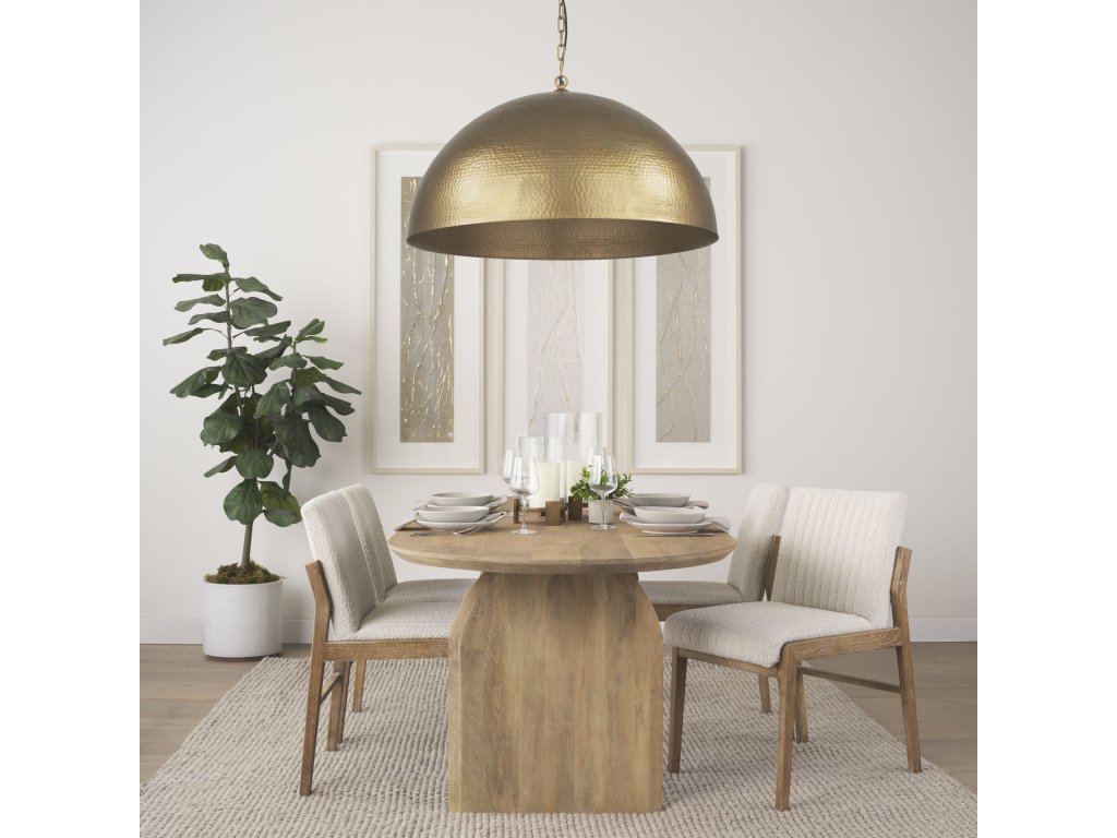 36" Round Brass-Tone Hammered Metal Dome Pendant Light