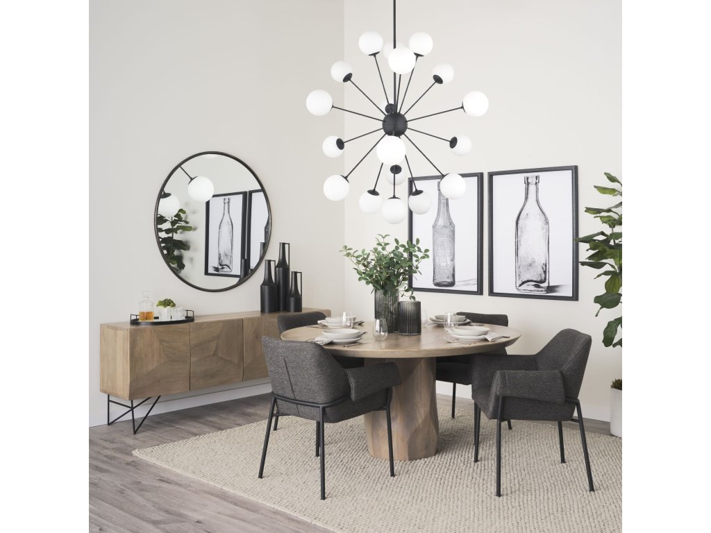 Matte Black Metal w/ Frosted Glass Globes 18-Light Chandelier