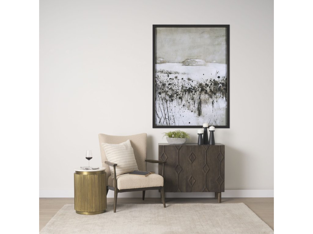 White Marble w/ Gold Metal Round Fluted Accent Table