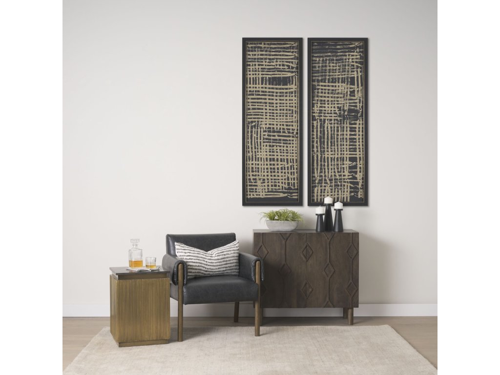 Black Marble w/ Gold Metal Square Fluted Accent Table