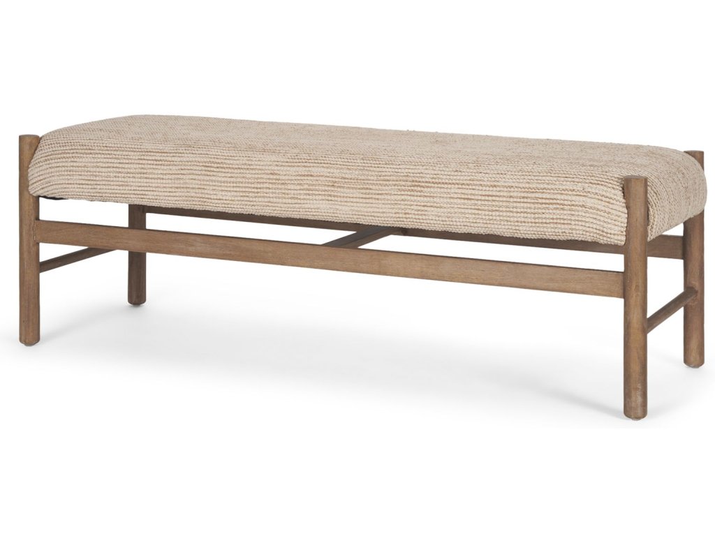 Rectangular Dark Brown Wood w/ Rug Seat Bench