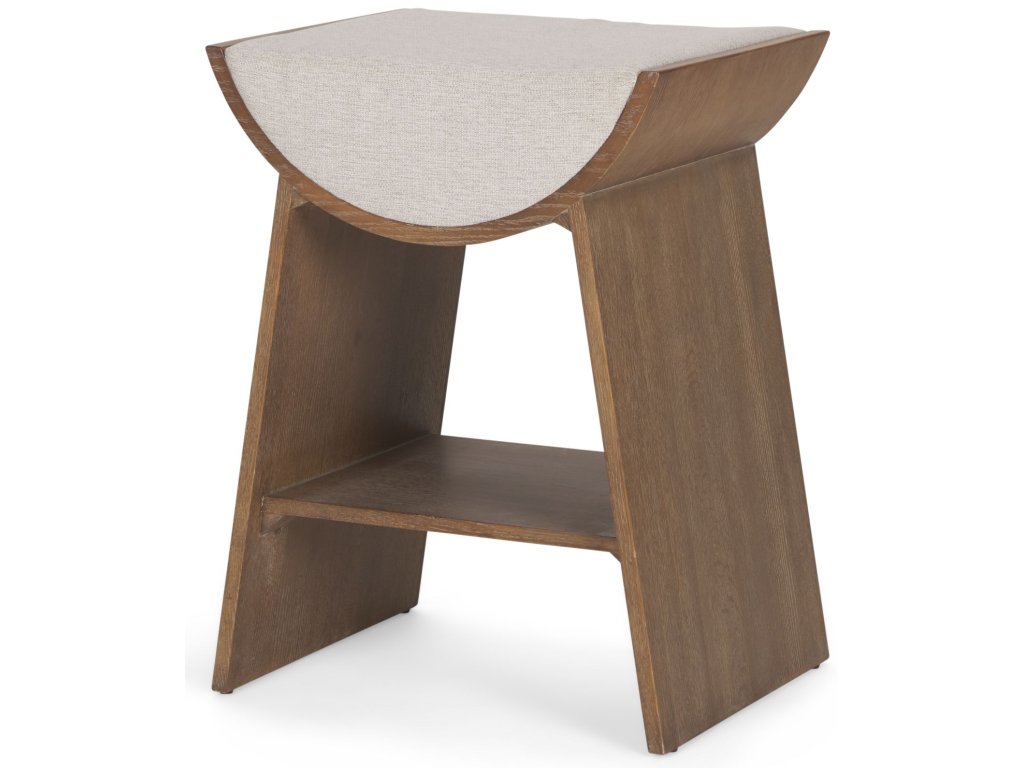 Brown Wood w/ Oatmeal Fabric Sculptural Counter Stool