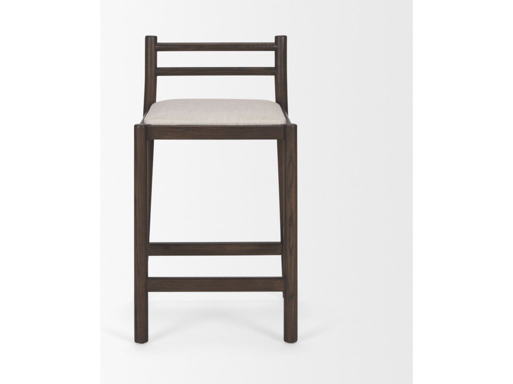 Dark Brown Wood w/ Cream Fabric Counter Stool