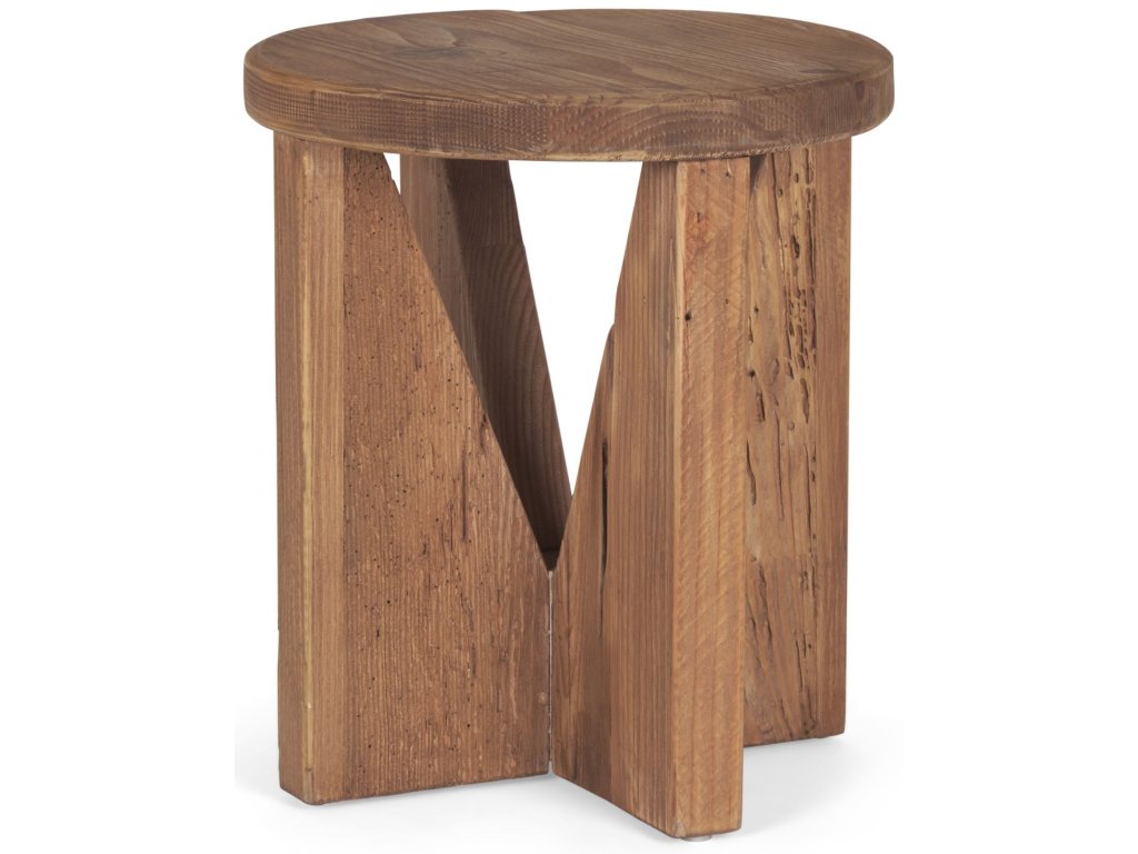 Round Natural Brown Wood w/ Angled Legs Stool