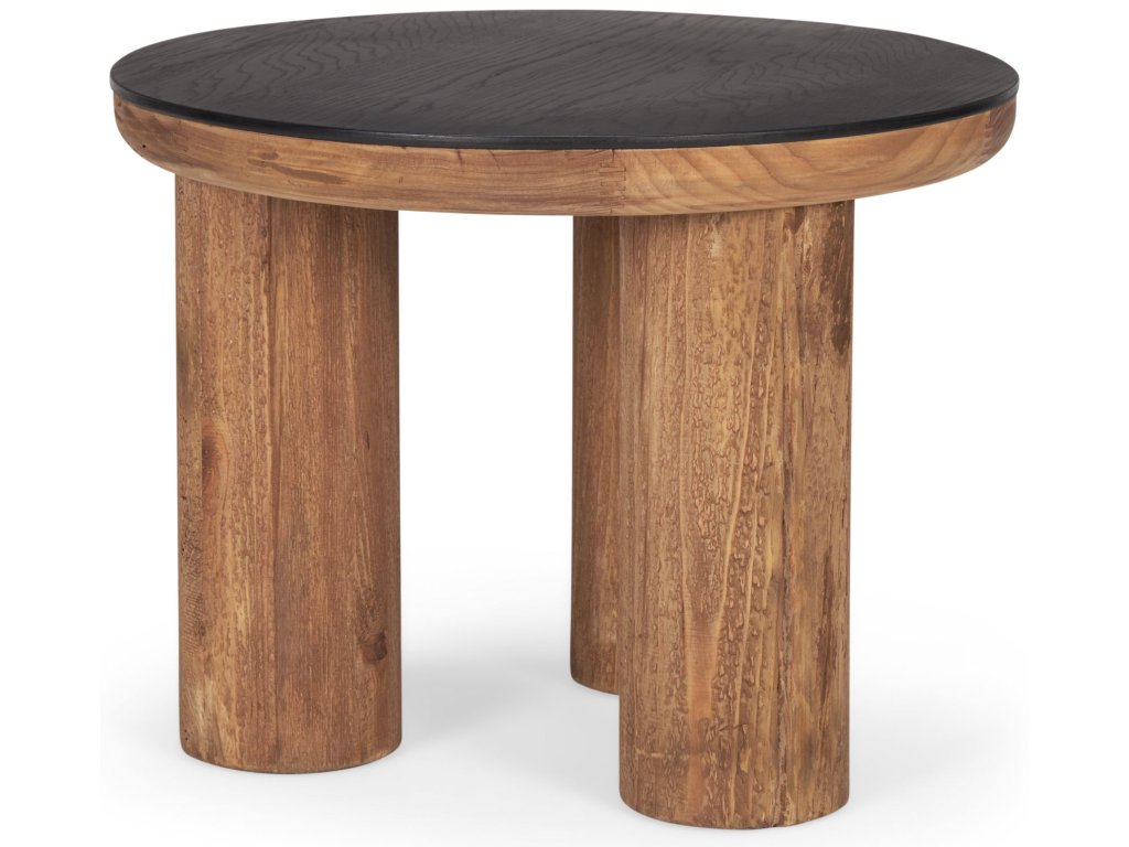 Natural Wood w/ Round Black Oak Top Side Table