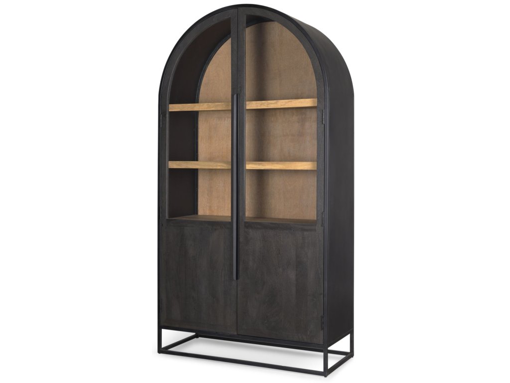 80.5H Black Wood w/Black Metal Frame Arched Cabinet