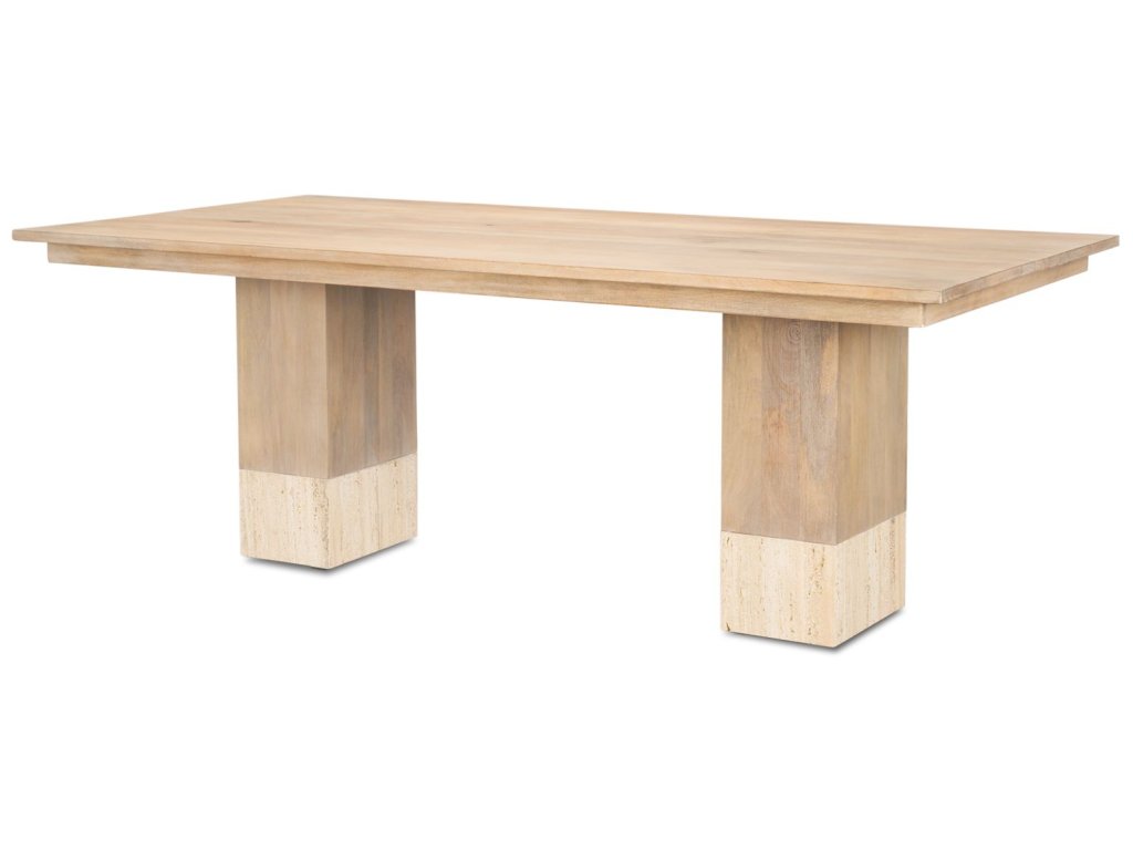 84" Rectangular Light Brown Mango Wood w/ Travertine Dining Table