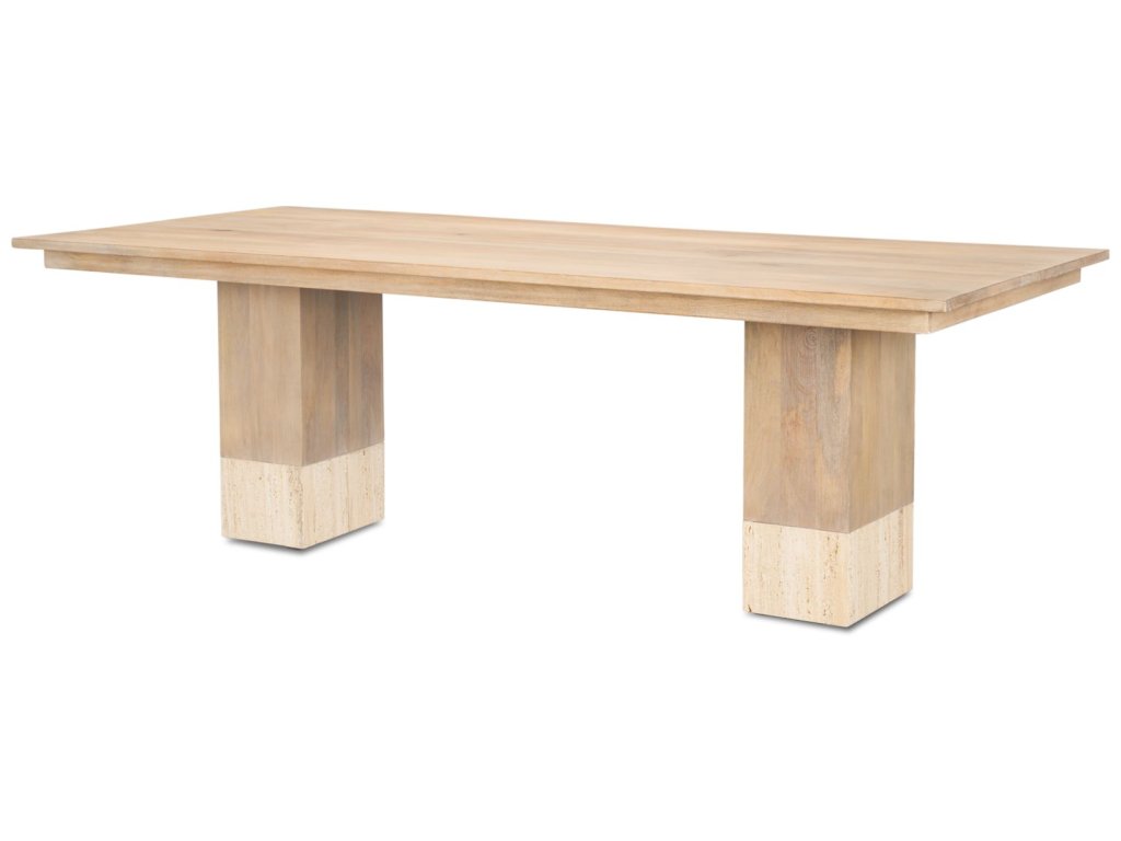 94" Light Brown Mango Wood w/ Travertine Dining Table