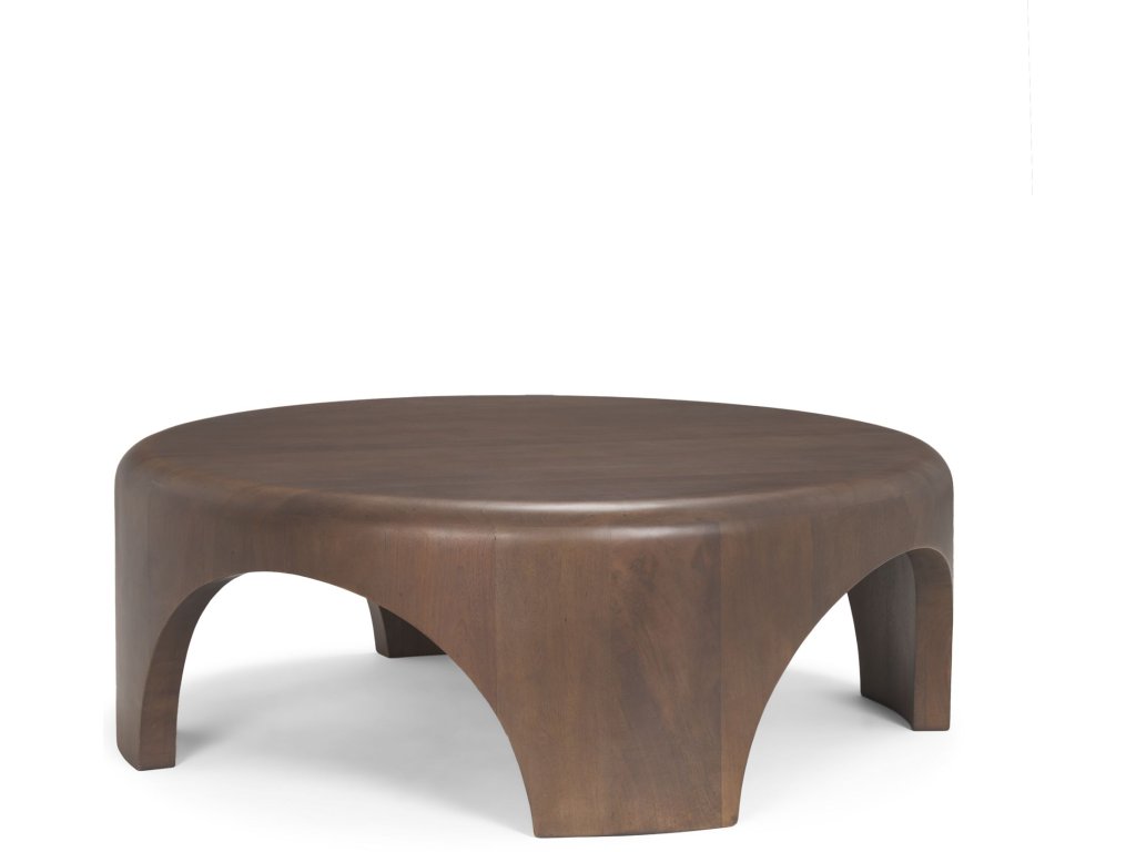 Round Dark Brown Wood w/Arched Legs Coffee Table