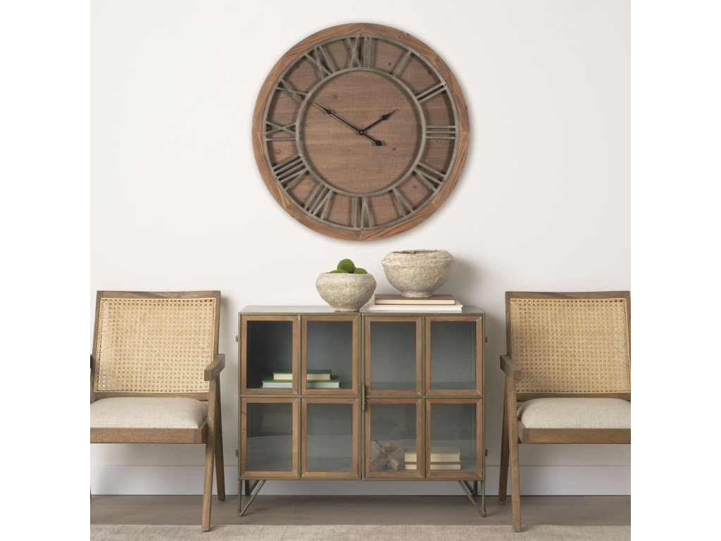 Medium Brown Wood w/ Silver Metal Wall Clock