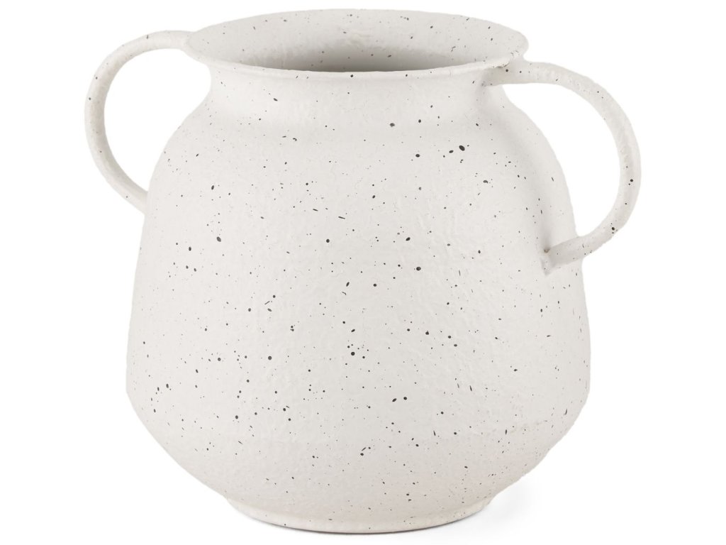 Small White w/ Black Speckles Metal Vase