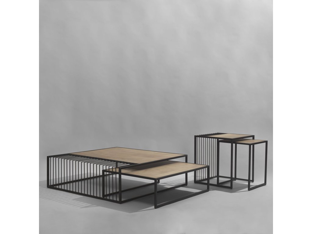 Black Metal w/ Light Wood Nesting End/Side Table