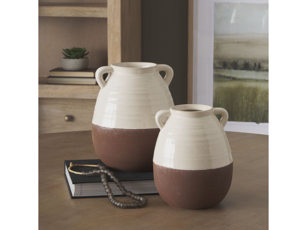 Small Beige w/ Matte Brown Ceramic Vase